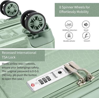 Набір валіз Sea Choice: M, L, XL (55/65/75 см) з жорсткими боковинами, захистом кутів, TSA-замком та косметичкою (Matcha Grün)