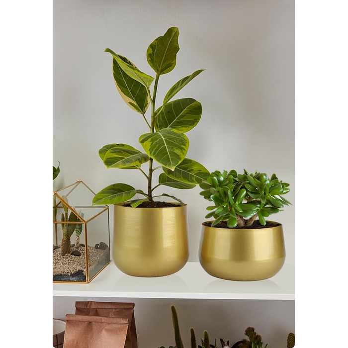 Квітчаки для саду Vixdonos з латуні, 2 шт. (19,5 см, 16/19 см), круглі, для сукулентів, золотистого кольору