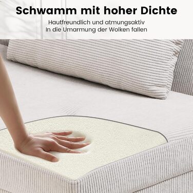 Диван-ліжко LUCKRACER 3-місний з регулюванням кута нахилу, Cordstoff, Бежевий