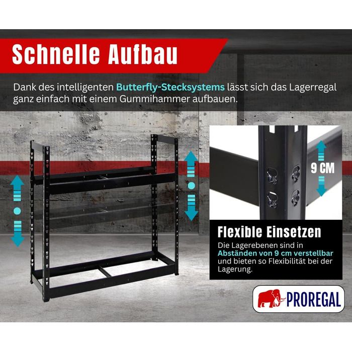 Стійка для шин PROREGAL Tiger: 100x110x35 см, 150 кг навантаження, до 8 шин, 2 яруси, чорний колір