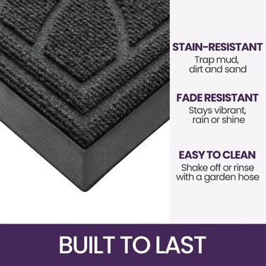 Килимок для дому та вулиці DEXI, 60 x 90 см, антиковзаючі, миється, вологостійкий, сірий
