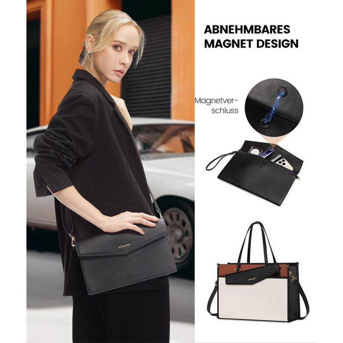 Сумка для ноутбука LOVEVOOK 15.6 дюймів, водонепроникна, для жінок, сумка-шоппер, шкіряна, для роботи, навчання, чорна, бежева, коричнева