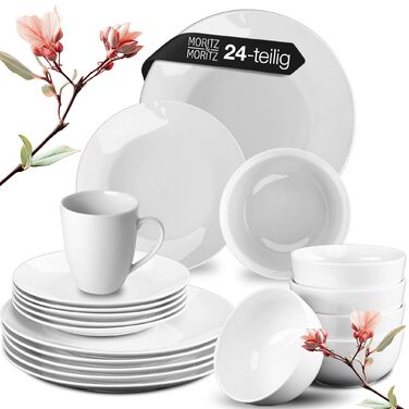 Набір посуду Moritz & Moritz BASIC на 12 осіб, 36 предметів, білий фарфор - обідні, десертні тарілки та салатники