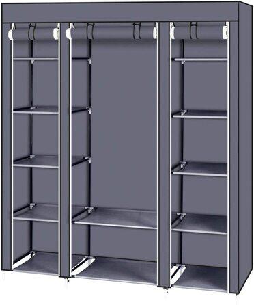 Шафа LEADZM, тканинний шафа, 12 кубиків, складаний шафа для одягу з вішалкою і полицями, міцний шафа, для спальні, Вбиральні, 150 х 45 х 175 см (сірий)