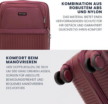 Набір валізWITTCHEN AXIS 3 шт. | Ручна та велика валіза | Гібрид ABS Nylon з TSA замком, телескопічною ручкою та 360° колесами | Бордовий колір