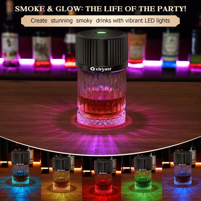 Електричний набір для копчення коктейлів CIRYASR з 6 смаками, RGB підсвітка, для віскі/бурбон, подарунок для чоловіків