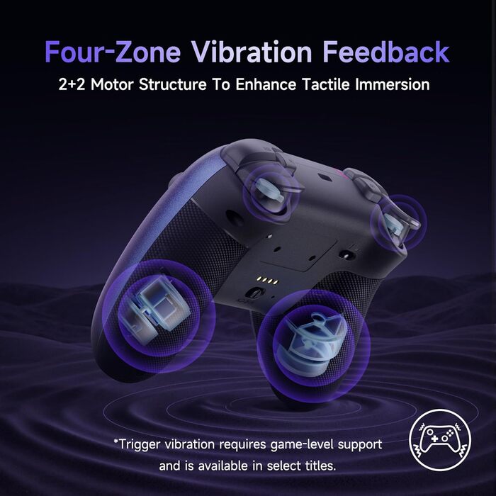 Бездротовий геймпад EasySMX X05PRO для PC, Switch, Android, iOS: тихі кнопки, Hall джойстики, програмовані кнопки, 1000mAh, фіолетовий