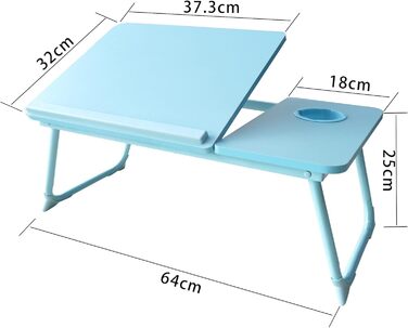 Стіл для ноутбука на ліжко з регульованими ніжками та тримачем для чашки, підставка для читання, стіл для сніданку на диван, ліжко, терасу, балкон (Білий, Синій)