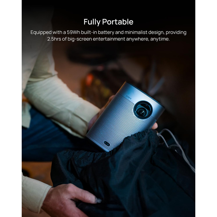 XGIMI Halo+ Mini: Портативний проєктор Full HD 1080p з Android TV, акумулятором 700 ISO Lumen, Harman Kardon, автофокусом, WiFi, Bluetooth та 3.5mm аудіо