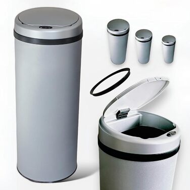 DIVID® Сміттєвий бак з датчиком руху для кухні 50л, сірий | Автоматичний сенсорний контейнер для сміття | З механізмом закривання кришки | Захист від проливання