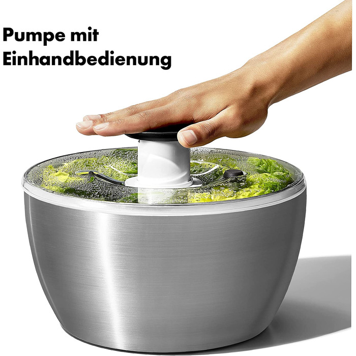 Салатниця-швидкообертач OXO SteeL з нержавіючої сталі з кришкою – для миття та сушіння салату. Нержавіюча сталь, велика
