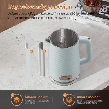 Електричний чайник OLEGA 1.8L, 1800W, нержавіюча сталь, автоматичне відключення, захист від сухого кипіння, блакитний