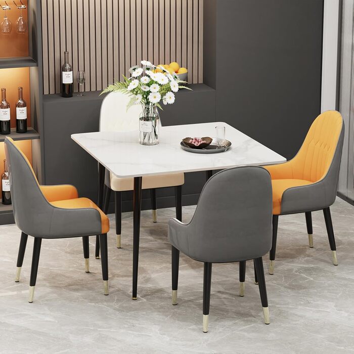 Стіл кухонний FATIVO, 80x80 см, білий глянцевий, для 2 осіб, з металевими ніжками, скандинавський стиль