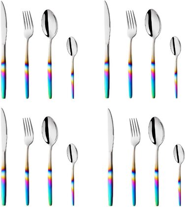 Ніжний набір столових приборів з нержавіючої сталі, 16 предметів, кольоровий ручка, для 4 осіб, екологічний посуд для вечірок, пікніків, кемпінгу та подорожей, придатний для миття в посудомийній машині