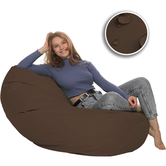 Подушка для підлоги Beanbag XXL для дорослих і дітей - підходить для ігор або відпочинку - в приміщенні та на вулиці, оскільки вона водонепроникна - з намистинами EPS, колір коричневий, розмір XL