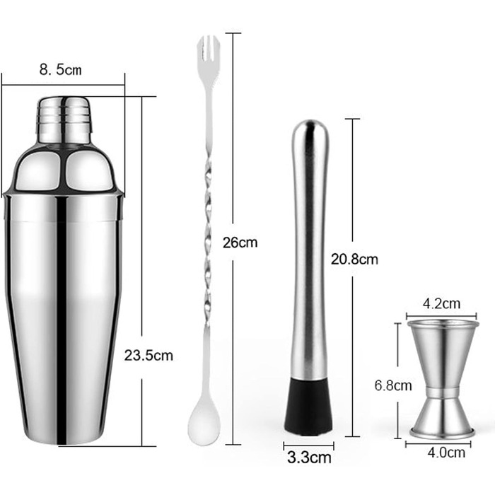Змішувач для коктейлів об'ємом 750 мл з мірною чашкою для коктейлів, барною ложкою і подрібнювачем для коктейлів, професійний подарунковий набір для коктейлів для чоловіків