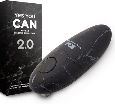 Електричний відкривач консерв Kitchen Mama 2.0: автоматичний, бездротовий, з гладкою кромкою, для безпечного відкривання, працює від батарейок (мармуровий чорний)