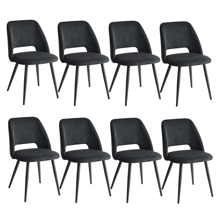 Набір стільців для їдальні/кухні, 8 шт., чорного кольору, з м'яким сидінням та спинкою з поролону. Підходить для їдальні, вітальні, кухні, спальні.