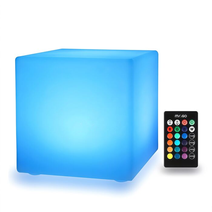 Світлодіодний куб-пуф Mr.Go RGB 15x15x15 см з пультом, 16 кольорів, акумуляторний, водонепроникний для дому, спальні, басейну, вечірок