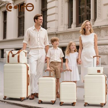 Набір валіз COOLIFE 6 предметів: дорожні валізи 16, 20, 24, 28 дюймів, сумка для подорожей та косметичка, ABS пластик, колеса 360°, TSA-замок, синій/коричневий