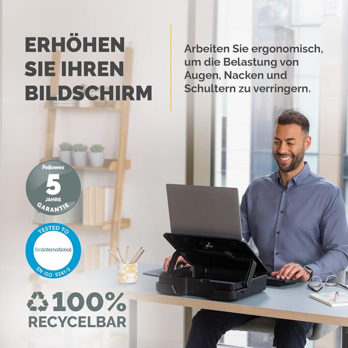 Підставка для ноутбука Fellowes Breyta™ 2-в-1 з сумкою, регулювання висоти, чорна, екологічна