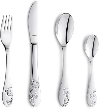 Персоналізований набір дитячого посуду Kinderbesteck (4 предмети) з гравіюванням імені – ніж, виделка, ложка, чайна ложка. Ідеальний подарунок на народження, хрещення, день народження (для любителів фермерської тематики)