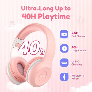 Дитячі навушники EarFun Bluetooth 2 шт. , 85/94 дБ, HiFi звук, HD мікрофон, акумулятор 40 год, складні, з розгалужувачем