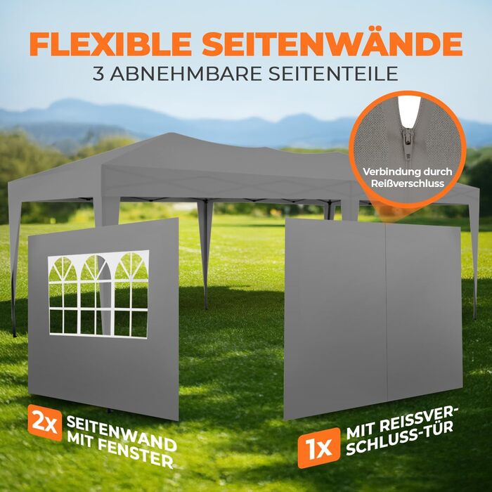 Павільйон Kronenburg розкладний, 3x3 м, водонепроникний, захист від сонця UV 50+, колір шампань, з 4 боковими частинами