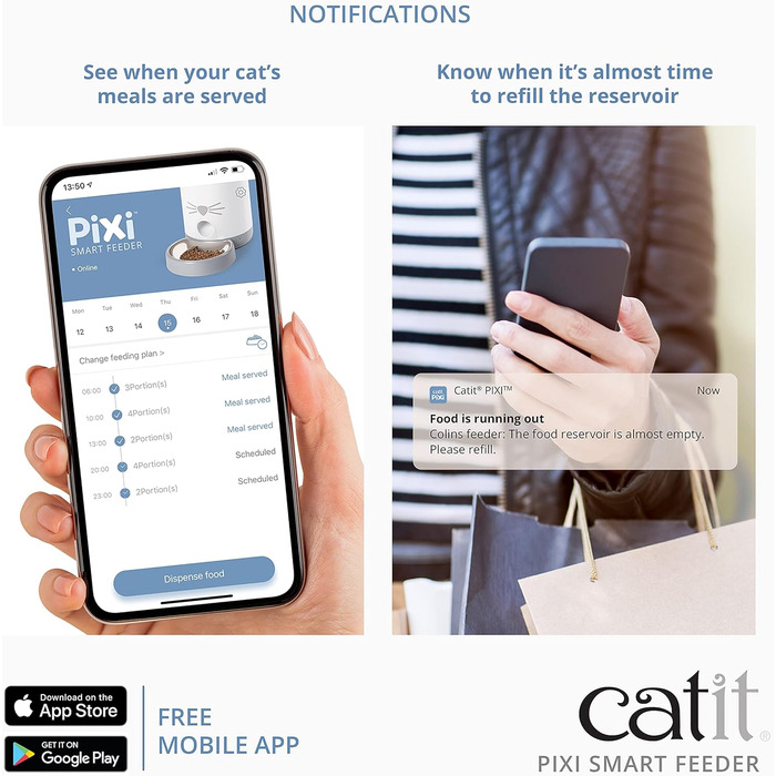 Автоматична годівниця для котів Catit Pixi Smart, App Control, підходить для 1,2 кг, Білий, Сірий