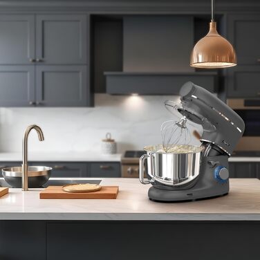 Кухонна машина з тістомісом та спагетницею – 2000W, з нержавіючою сталею, 6.2L, сірий колір