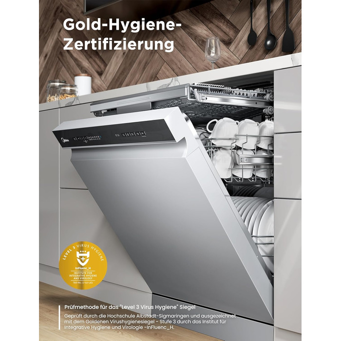 Посудомийна машина Midea SV 5.14K10C, 45 см, 10 комплектів, вбудована, з Wi-Fi, 8 програм, 44 дБ, автоматичне відкриття дверцят, таймер затримки 0-24 год, Inox