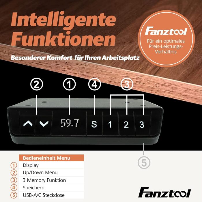 Електричний столовий стіл FANZWORK з 2 Bosch-двигунами, вантажопідйомність 100 кг, регулювання висоти, пам'ять, USB-C, кабель-менеджмент, чорний