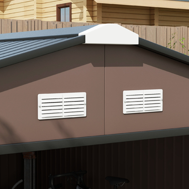 Outsunny Garden сарай 12,4 м², садовий сарай з односхилим дахом, розсувні двері, фундамент, 340 x 386 x 200 см, сарай для інструментів з оцинкованої сталі, стійкий до атмосферних впливів, для саду, коричневий | Аосом