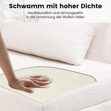 Диван-ліжко LUCKRACER 3-місний з функцією сну, обтягнутий штучним оксамитом (Teddy Velvet), білий. Ідеальний для вітальні та квартири.