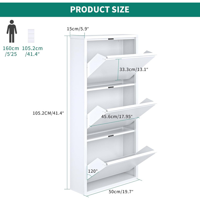 Шафа для взуття YITAHOME з металу, 3 дверцята з магнітними застібками, білий глянцевий колір, для передпокою та коридору