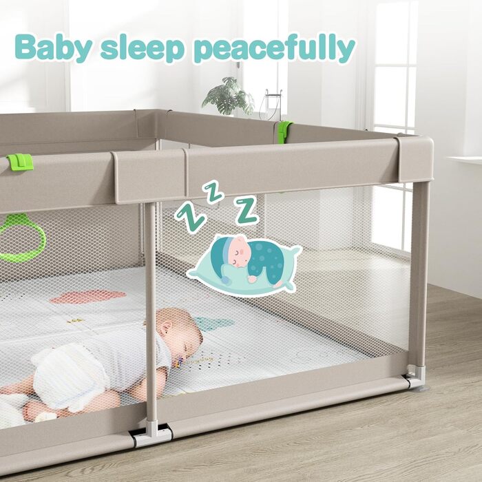 Дитячий манеж Uanlauo 150x150 см з ігровим килимком, XXL манеж для дітей, ігровий простір для малюків на вулиці та вдома, з дверцятами на блискавці та 4 тримачами, 150x150 см