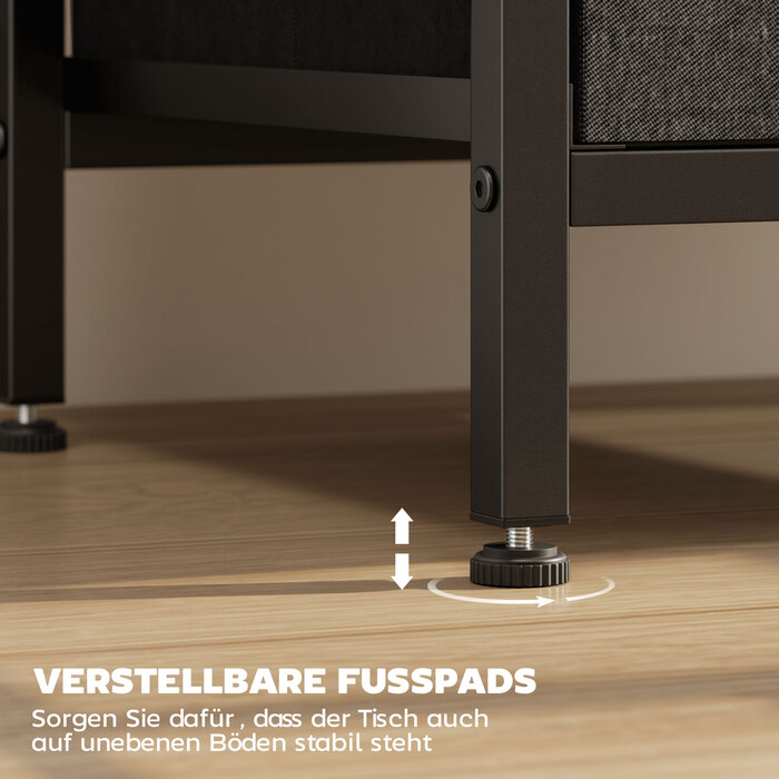 Журнальний столик-приліжкові з підзарядною станцією, сталевий каркас, USB-C порти, ящики, гачки, розміри 40x30x60 см, чорний