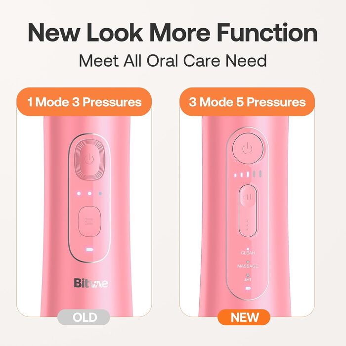 Іригатор для порожнини рота Bitvae та електрична зубна щітка 5 в 1, 3 режими & 5 рівнів тиску, бездротовий, з 4 насадками для щітки та 4 насадками для іригатора, чорний