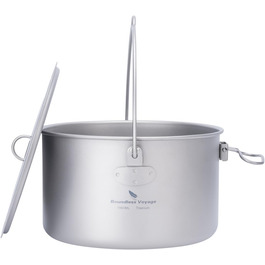 iBasingo 2.9L Титановий похідний казанок Titan з великою ємністю, туристична посудина для приготування їжі, легкий набір для кемпінгу, посуд для приготування їжі з складною ручкою, кухонні аксесуари для 1-3 осіб Ti2045C