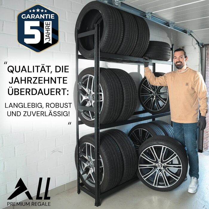 Стійка для шин Premium 8 шин, 100x110x40 см, чорна, 175 кг, для гаража та складу