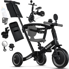 Біговел-триколіс KIDIZ 6-в-1 для дітей 1-5 років до 25 кг, з ручкою, захисним бампером, ременем безпеки, дзвінком та дзеркалом (Антрацит)