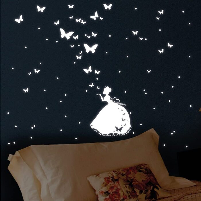 Наклейка на стіну-світиться наклейка на горищі принцеса з 30 різними метеликами і 60 точками флуоресцентні наклейки-світяться наклейки для дитячої кімнати