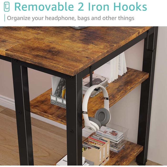 Комп'ютерний стіл Lufeiya з 4 шухлядами та полицями для зберігання, сучасний, простий дизайн, для дому, офісу, спальні, для студентів, ПК, 119,4 см, коричневий