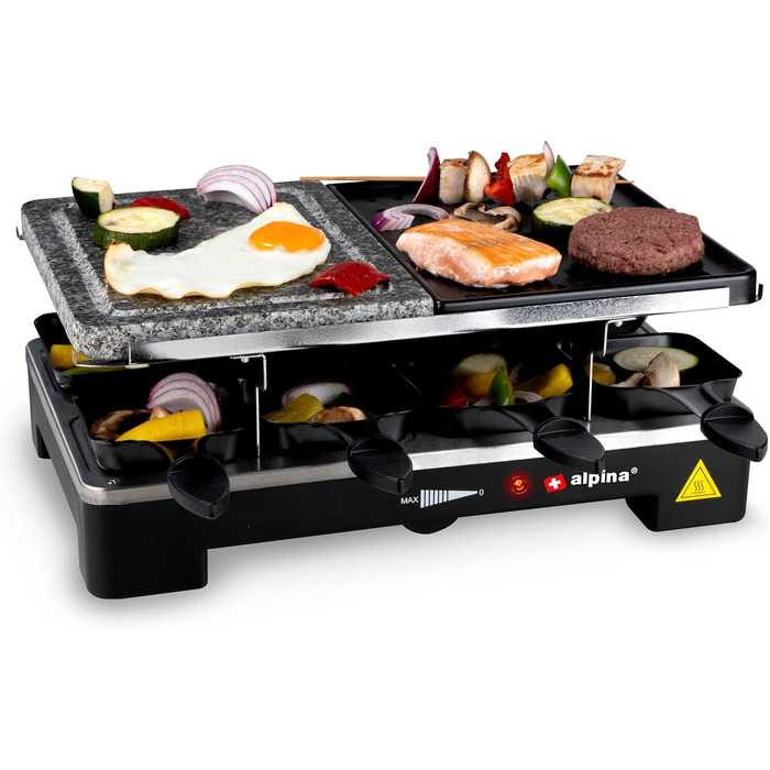 Гриль Alpina Raclette - зі сковорідками і лопатками - 1400 Вт - 8 персон, 8711252182247