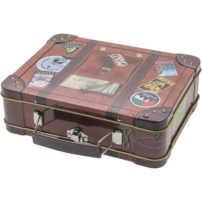 Дорожня валіза жерстяна коробка, безпечна для харчових продуктів, валіза з ручкою, застібкою і барвистими дорожніми наклейками-21 x 16 x 6 см i, 24