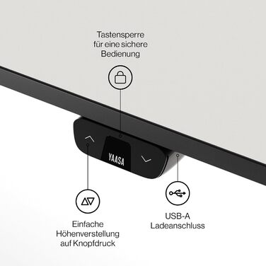 Письмовий стіл Yaasa Basic S, 120x70 см, білий, вкл. ключовий замок, USB-порт для зарядки