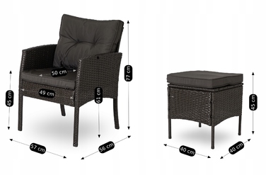 Комплект садових меблів із техноротанга MEBEL ELITE, чорний, 6 предметів