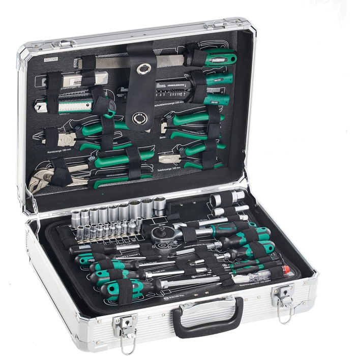 Набір інструментів Brüder Mannesmann 108 предметів в алюмінієвому кейсі: викрутки, плоскогубці, біти, головки, молоток, сталь Cr-V