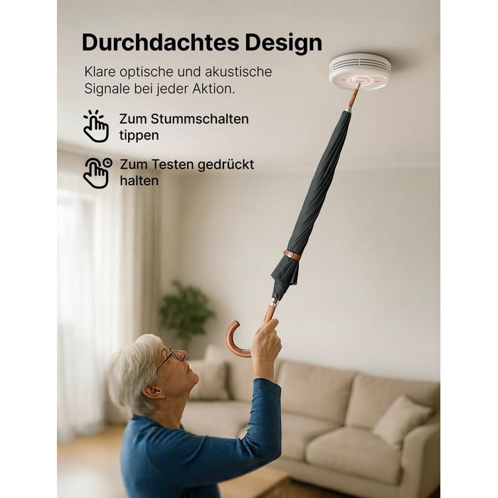 X-Sense Розумний димовий датчик з Wi-Fi, EN 14604, нічний режим, 10 років служби, змінна батарея, керування через додаток, XS0E-iR, білий