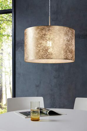 Настільна лампа EGLO Viserbella, 1 полум'я, вінтаж, приліжкова лампа зі сталі та текстилю, лампа для вітальні в кольорі шампань, золото, лампа з вимикачем, цоколь E27 (підвісний світильник Ø 38 см)